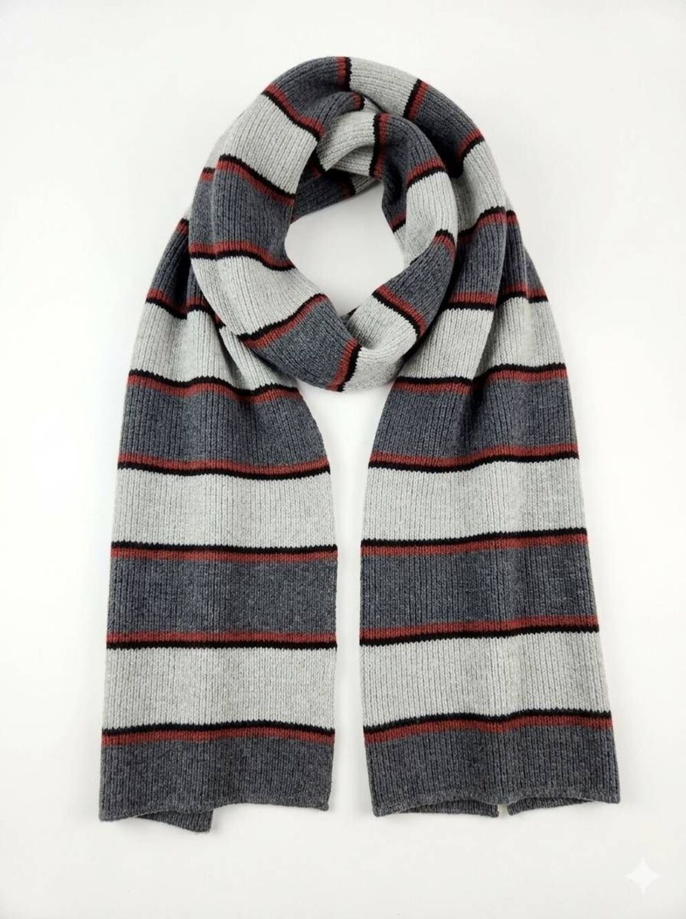 💜Vintage Old Navy Gray & Red Colorblock Striped Unisex Cotton Scarf